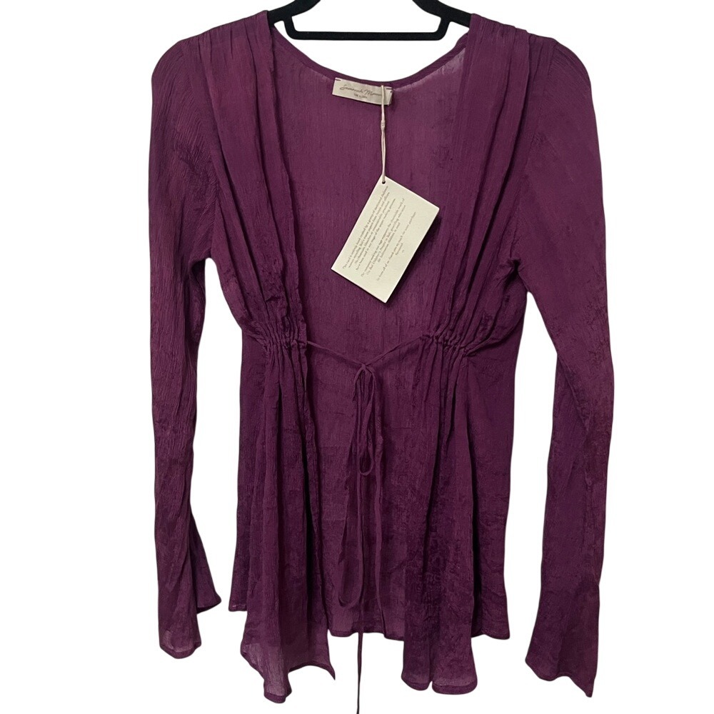 NWT Savannah Morrow Nadia Blouse in purple‎ Silk blend Long Sleeve Wrap Top XS